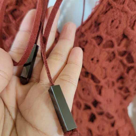 NWT Free People Back To Black Mini Dress Sz 6 Terracotta Bell Sleeve Bohemian - Picture 5 of 13